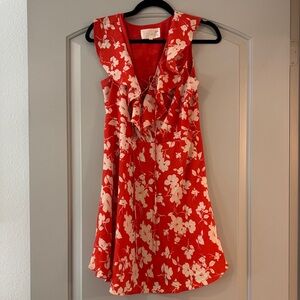 Orange Floral Sleeveless Dress